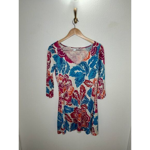 Diane Von Furstenberg Kaden 100% SILK Size 4 Dress Pink Blue Floral art to wear - Picture 4 of 5